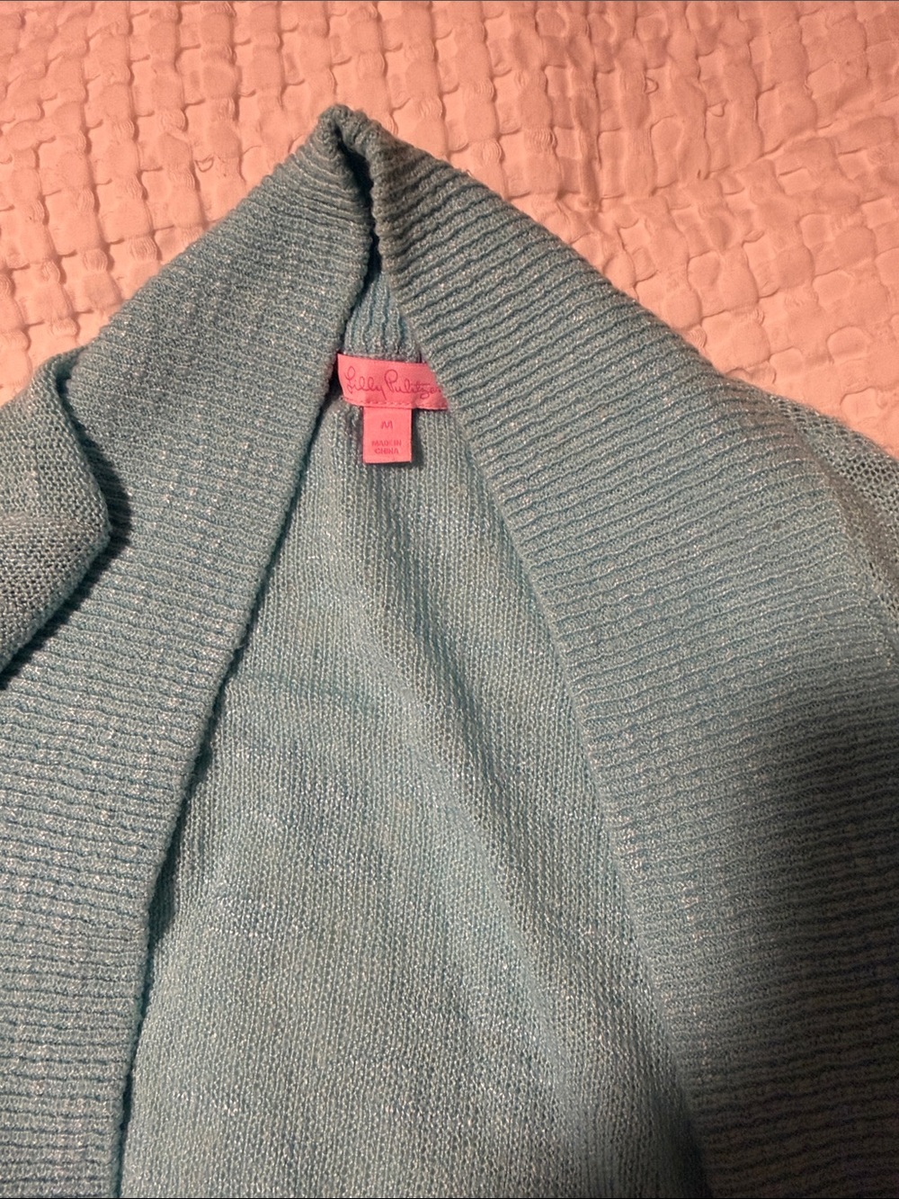 Lilly Pulitzer Sky Blue Open-Front Cardigan with Subtle Shine
